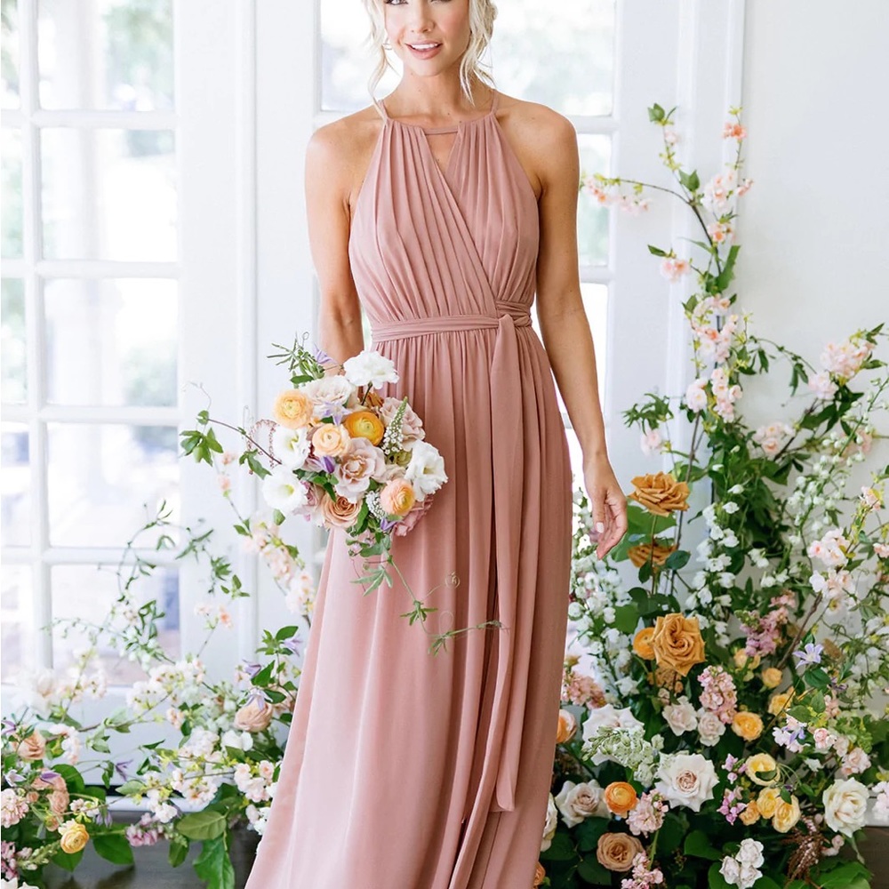 Revelry Eliza Chiffon Faux Wrap Dress in Rose Quartz